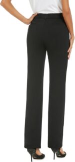 Women Stretchy Straight Leg Dress Work Pants Business Office Casual Slacks with Pockets - Image 2