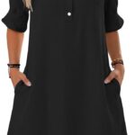 V-neck Ruffled Short-sleeved Shirt Dress (with Pockets)