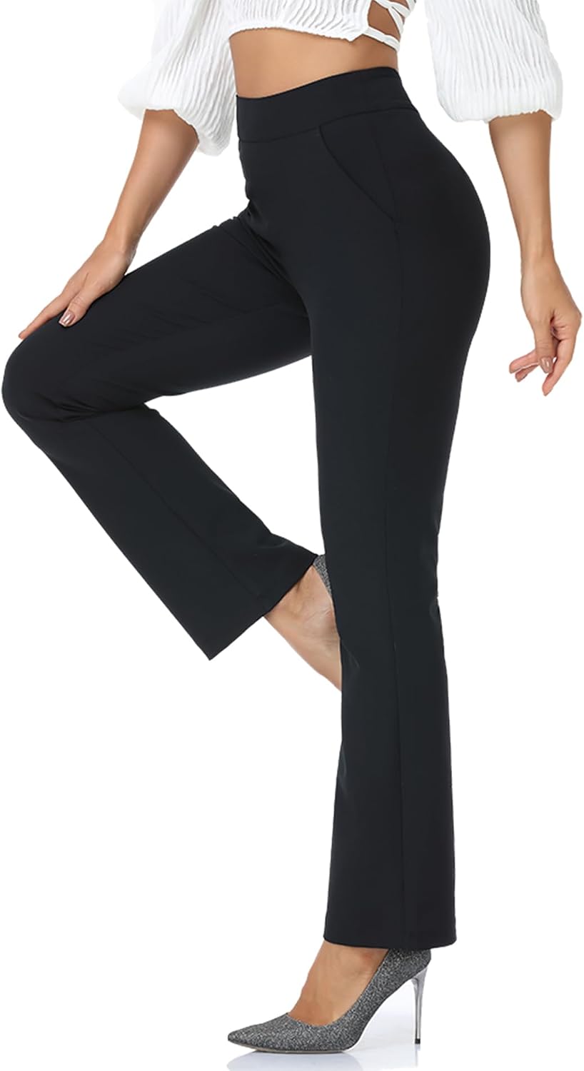 51cy8JoP-VL._AC_SL1500_.jpg High Waisted Dress Pants for Women Petite/Regular/Tall Bootcut Pull On Yoga Work Slacks Pockets 28"/29.5"/31.5" - Image 1