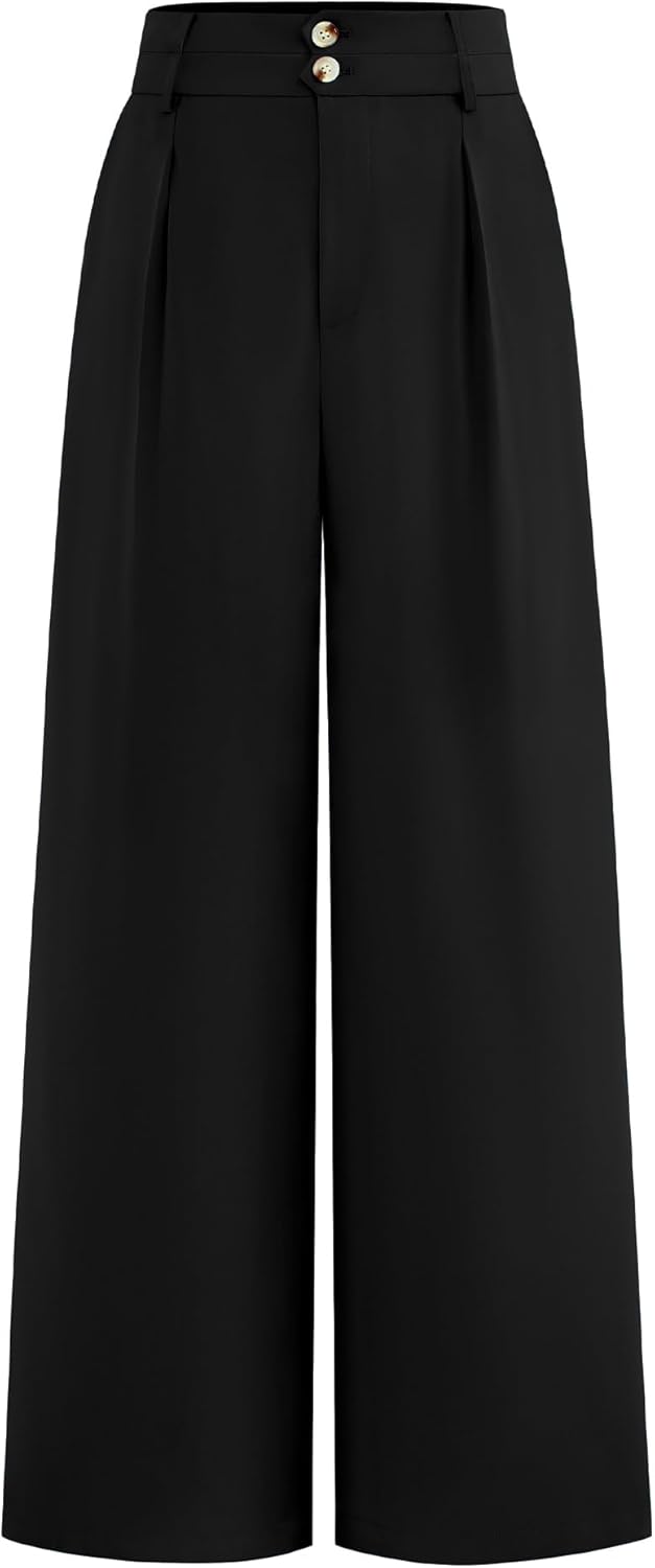 51tTvwP9OkL._AC_SL1500_.jpg Women Wide Leg Dress Pants High Waisted Button Pleated Business Casual Trousers Office Work Palazzo Pants - Image 1