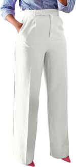 Women Wide Leg Dress Pants High Waisted Straight Leg Business Slacks Work Pants Casual Button Down Trousers