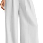 Women Casual Wide Leg Dress-Pants, High Elastic Waisted in The Back Business Flowy Trousers with Pockets