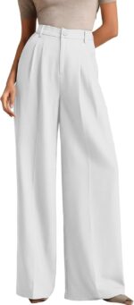 Women Casual Wide Leg Dress-Pants, High Elastic Waisted in The Back Business Flowy Trousers with Pockets