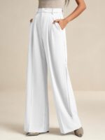 Women Casual Wide Leg Dress-Pants, High Elastic Waisted in The Back Business Flowy Trousers with Pockets - Image 2