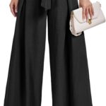 Wide Leg Pants for Women High Waisted Palazzo Pants Work Casual Flowy Tie Knot Trousers with Pockets