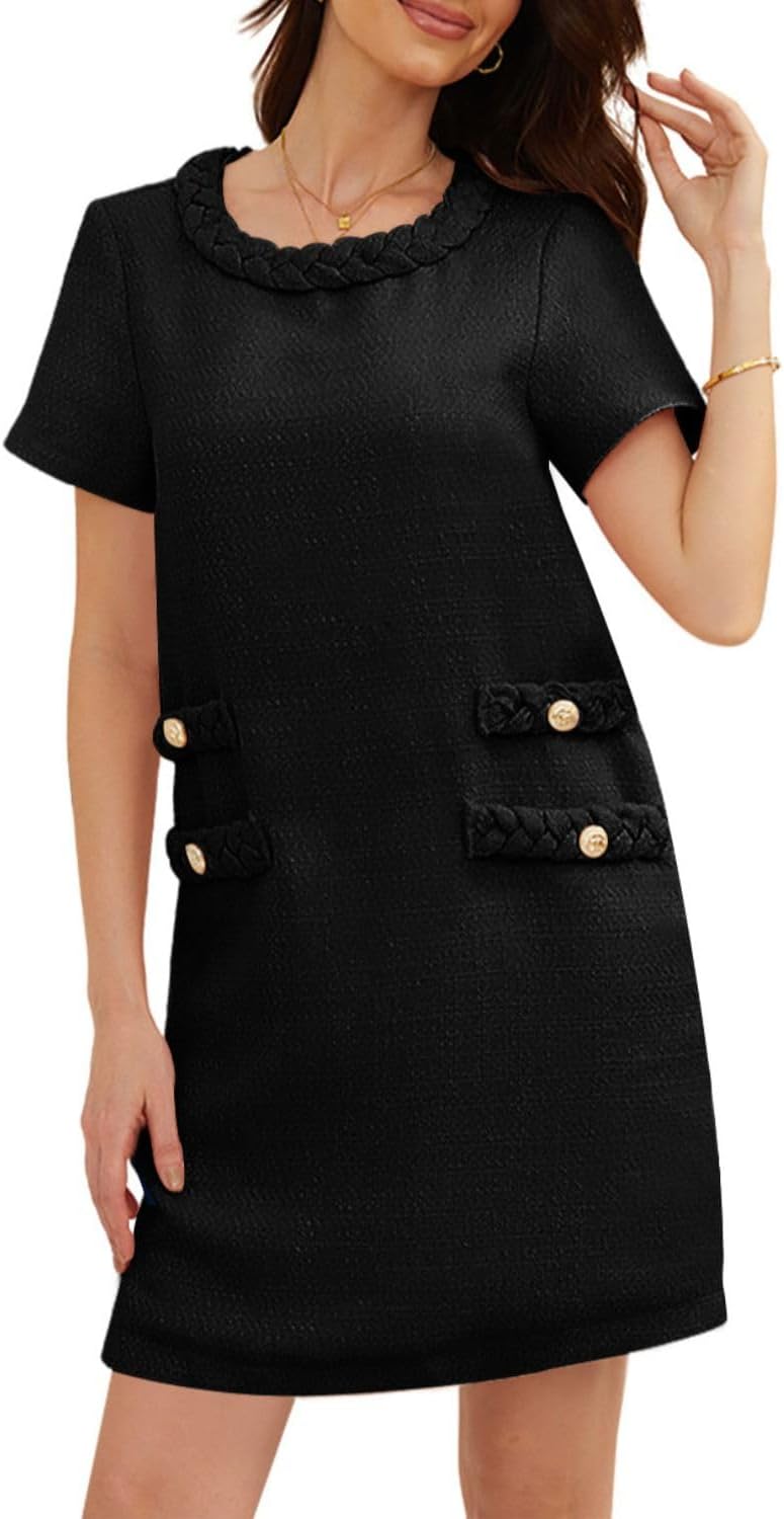 61epAQmRsmL._AC_SL1500_.jpg Round Neck Tweed A-line Straight Mini Skirt - Image 1