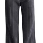 Women Striped Print High Waisted Dress Pants Straight Leg Work Suit Pants