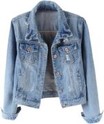 Women Denim Jackets Distressed Ripped Long Sleeve Jean Jacket Coats