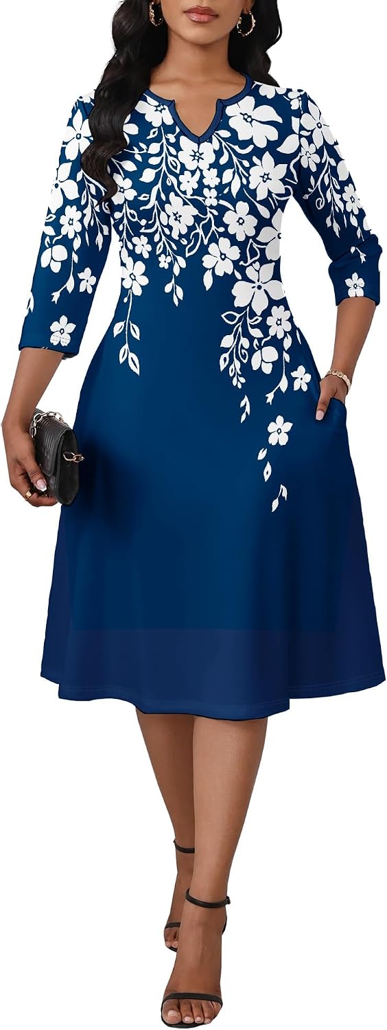 61s25cOS08L._AC_SL1500_.jpg Three-quarter Sleeve Plus Size Spaghetti Strap Midi Dress (with Pockets) - Image 1