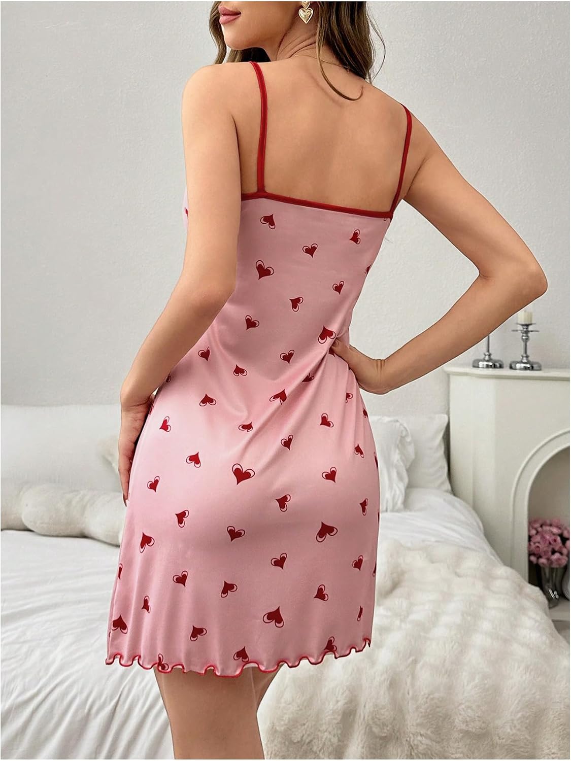 714-YLbY2kL._AC_SL1500_.jpg Cute Heart Print Spaghetti Straps Sexy Color-Blocked Lace - Image 1