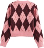 Argyle Sweater Women Vintage Knit Cardigan Sweater Long Sleeve Button Down Soft Outwear for Fall Spring - Image 2
