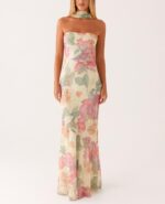 Strapless Floral Mesh Strapless Maxi Dress - Image 2