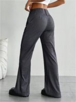 Women Striped Print High Waisted Dress Pants Straight Leg Work Suit Pants - Image 2