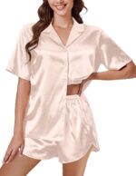 Short-Sleeve Satin Two-Piece Button-Up Loungewear Set - Image 2