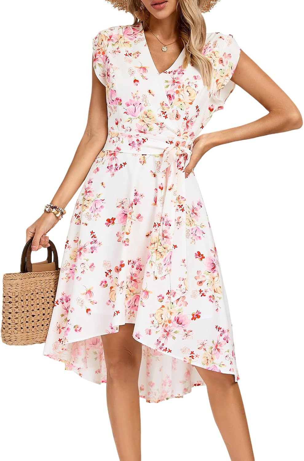 71Z6HytNVbL._AC_SL1500_.jpg High-low hem floral dress (with belt) - Image 1