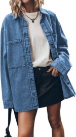 Women d Jean Jacket Casual Button Up Denim Overshirt Trendy Long Sleeve Denim Jacket Coat