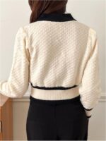 Women's Contrast Trim Long Sleeve Button Front V Neck Cardigan - Image 2