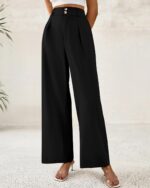 Women Wide Leg Dress Pants  High Waisted Button Pleated Business Casual Trousers Office Work Palazzo Pants - Image 2