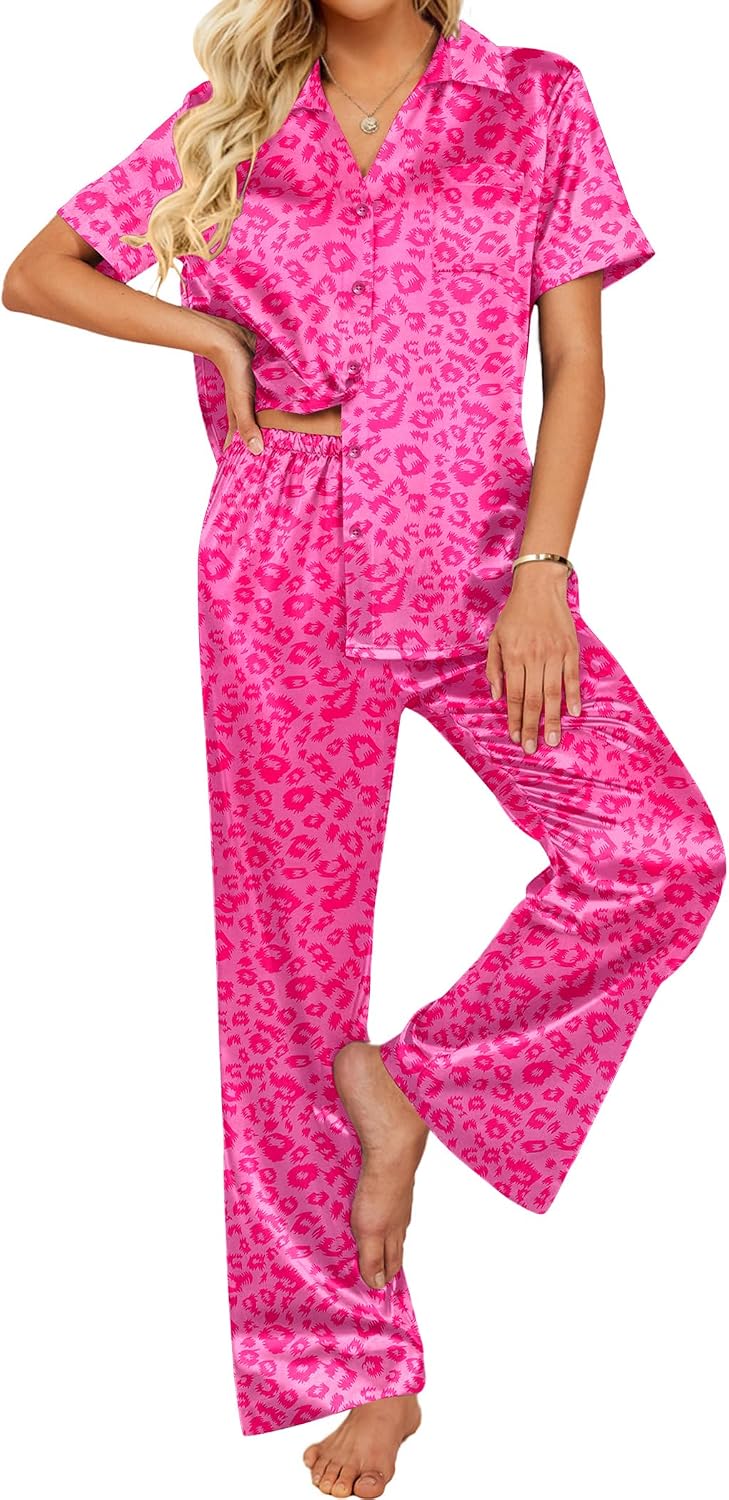 71xjL-IQyL._AC_SL1500_.jpg Women's Silk Pajama Set, Two-Piece Satin Pajama Set - Image 1