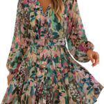 Summer V-neck floral wrap dress, elegant chiffon flowing maxi dress