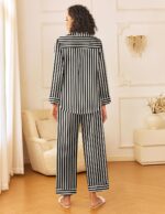 Pajama Set, Long-Sleeved Button-Up Top with Striped Pants