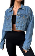 Women Denim Jacket Button Down Long Sleeve Loose d Jean Jacket Coats with Pocket