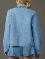 Women Denim Jacket Casual Long Sleeve Peter Pan Collar Denim Shirts Tie Front Shacket Loose Fit Top - Image 2